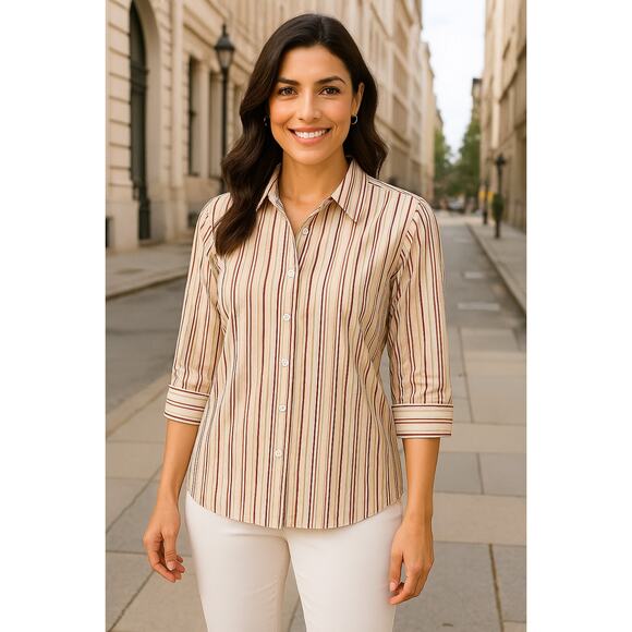 Chicos Striped Button Up Top Womens Size 3 US 16 XL 3/4 Sleeve Casual Office - Picture 1 of 12